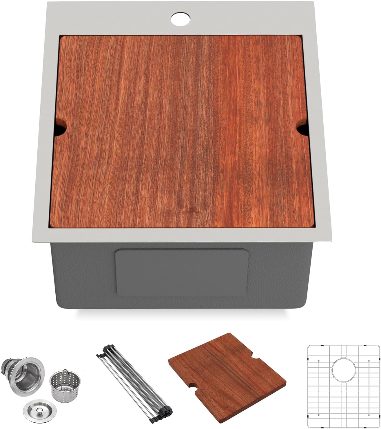 Lordear 33 Drop In Kitchen Sink Workstation 33x22 Kitchen Sinks Drop In Stainless Steel 16 Gauge Single Bowl Handmade Topmount Sink with Cutting Board