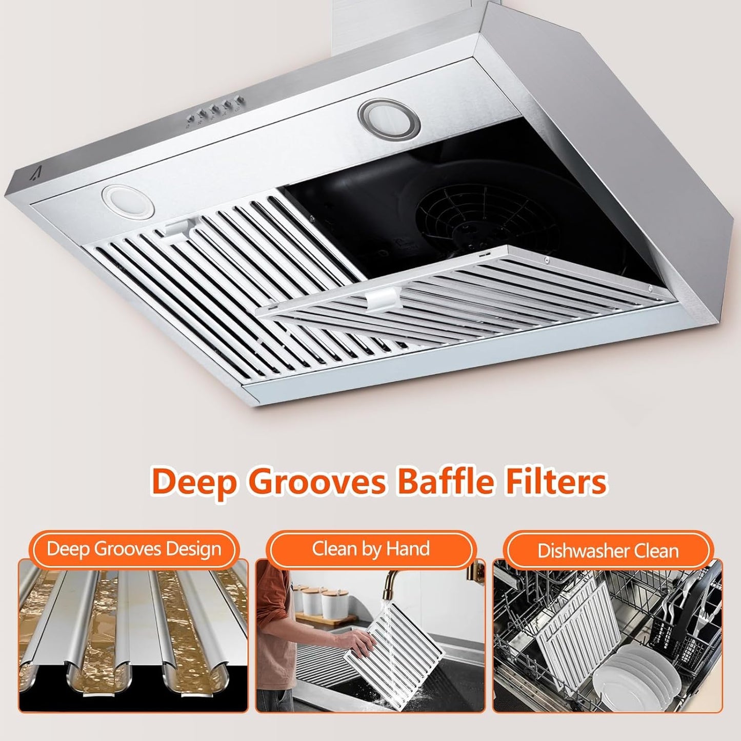 30 Inch Wall Mount Range Hood 265 CFM Ducted/Ductless Convertible, Stainless Steel Kitchen Range Vent Hood with 3 Inhalation Speeds, Touch Control, LED Lights