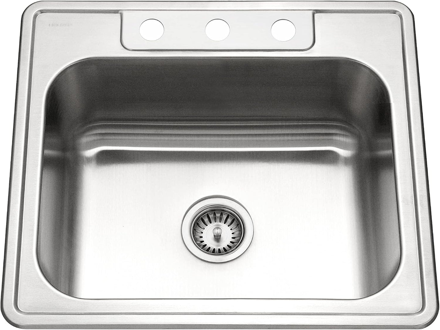 Houzer Stainless Steel 2522-8BS3-1 Glowtone Series Kitchen Sink - 25" Topmount Drop In Multipurpose Sink, Single Bowl Basin, 3 Hole, Ideal for Workstation, RV, Outdoor Kitchen, or Bar