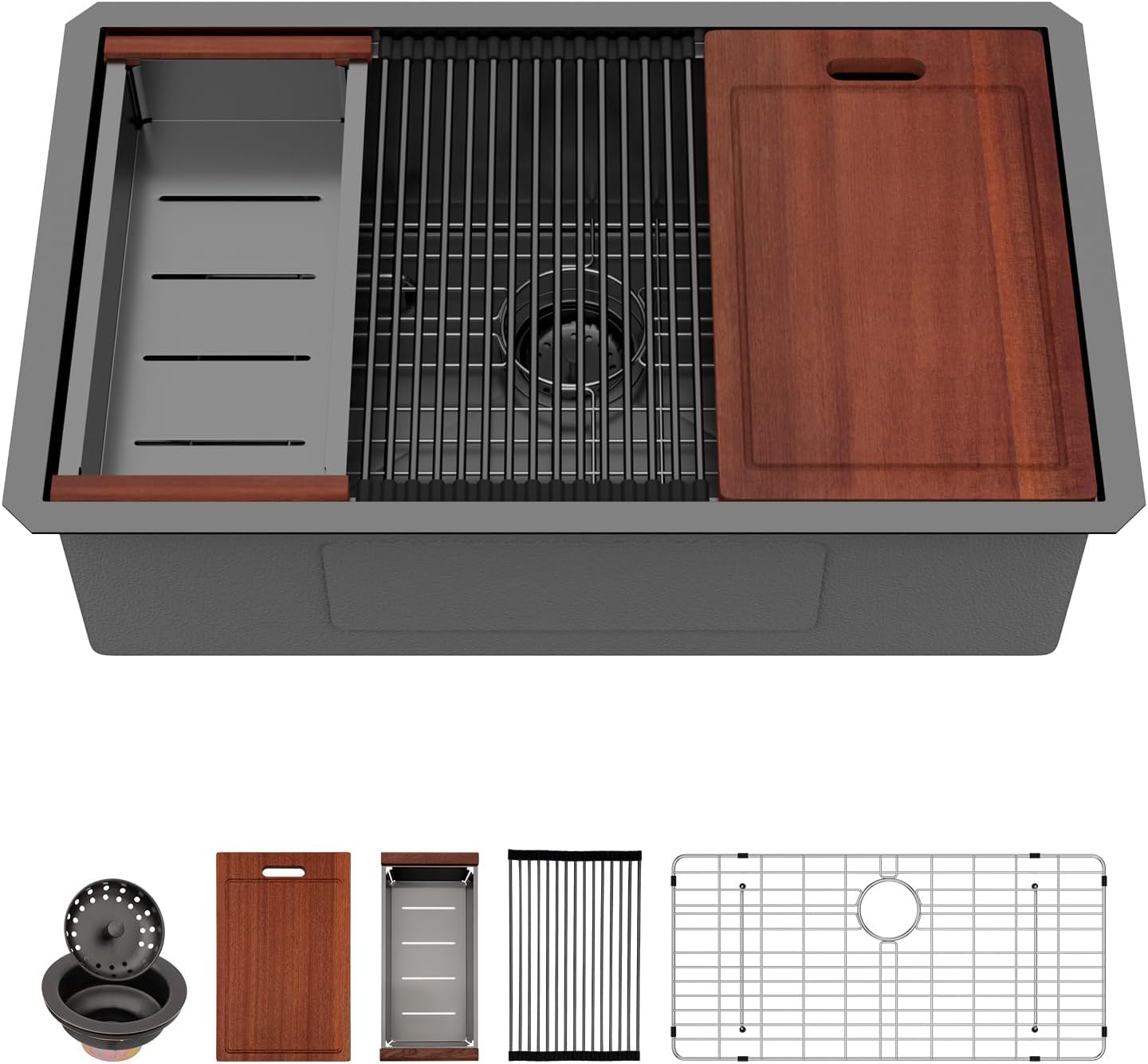 Sarlai 32 Inch Undermount Sink Stainless Steel Undermount Kitchen Sinks Workstation Single Bowl 16 Gauge Under Counter Kitchen Sink Basin 32x19x10 Inch