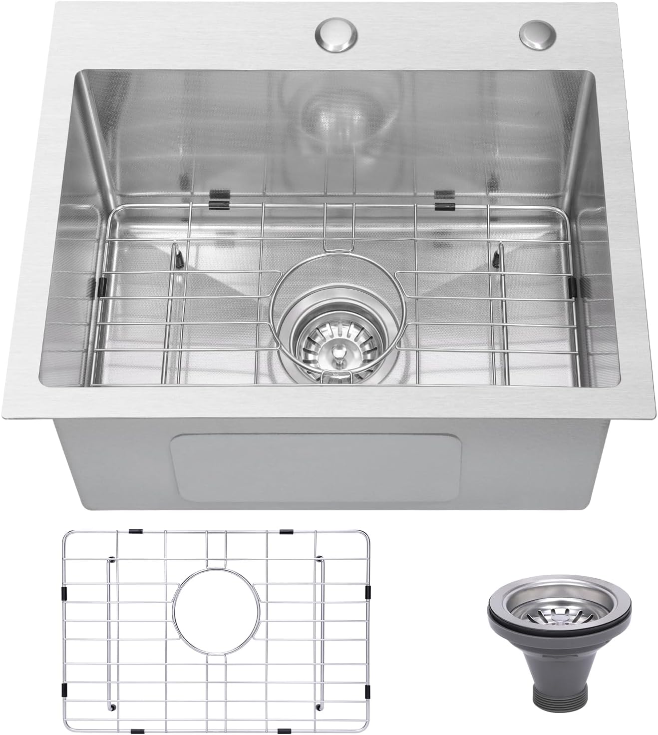 Drop In Kitchen Sink 28x18", 9" Basin Depth, 18 Gauge Stainless Steel Sink, 3D Embossed Surface Finish Top Mount with Accessories