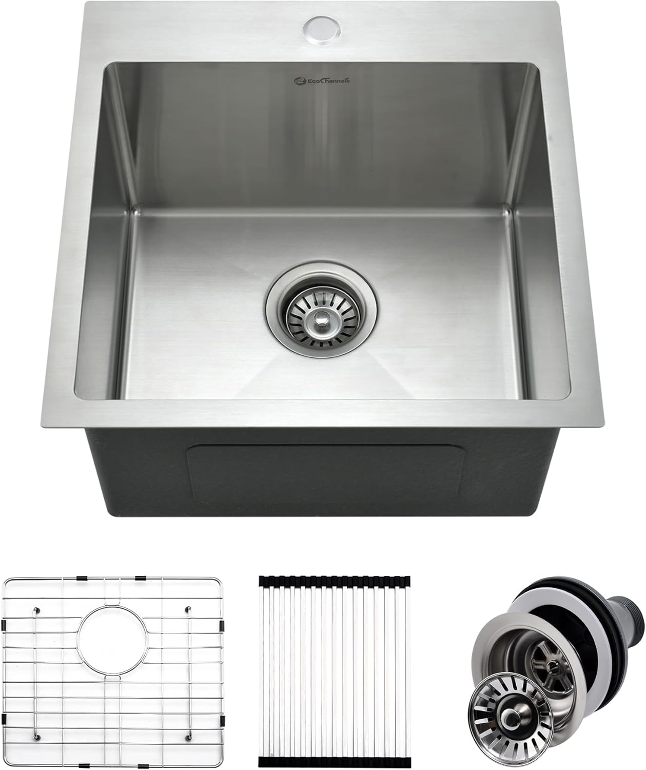 Drop In Kitchen Sink, 15 x 20 Inch Single Bowl Topmount Small Bar Sink 16 Gauge T-304 Stainless Steel Gunmetal Black Kitchen Sinks