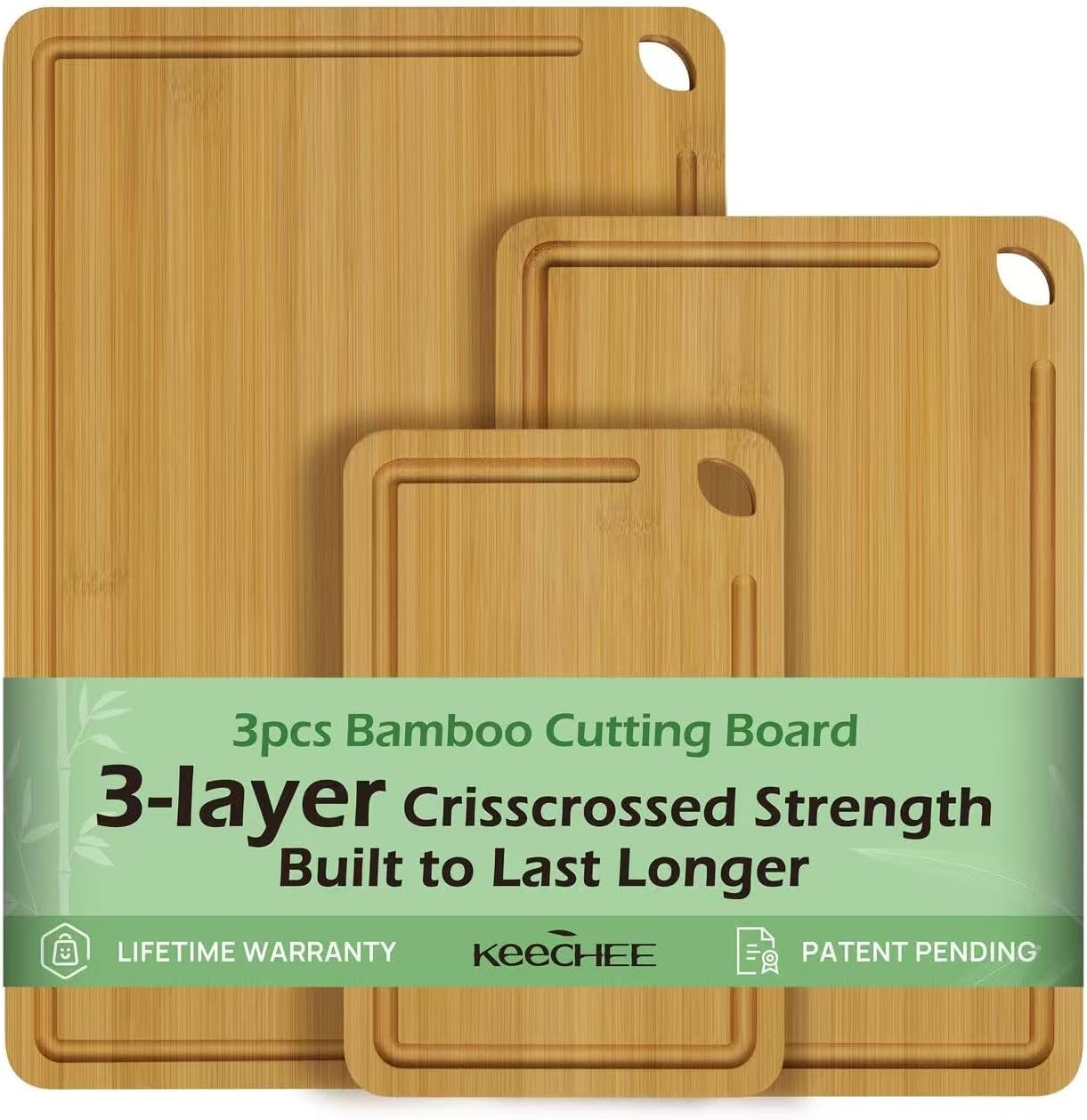 Bamboo Cutting Board, Durable Wood Cutting Boards for Kitchen with Deep Juice Grooves & Built-in Handles, Ideal Charcuterie & Chopping for Meat, Vegetables and Fruits Ideal Kitchen Gifts