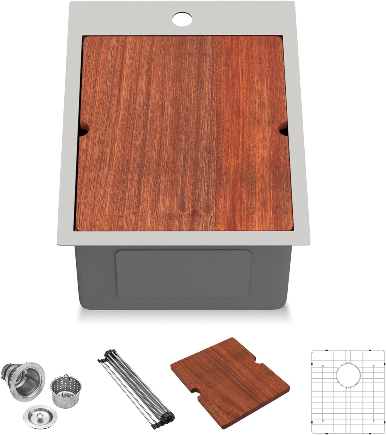 Lordear 33 Drop In Kitchen Sink Workstation 33x22 Kitchen Sinks Drop In Stainless Steel 16 Gauge Single Bowl Handmade Topmount Sink with Cutting Board