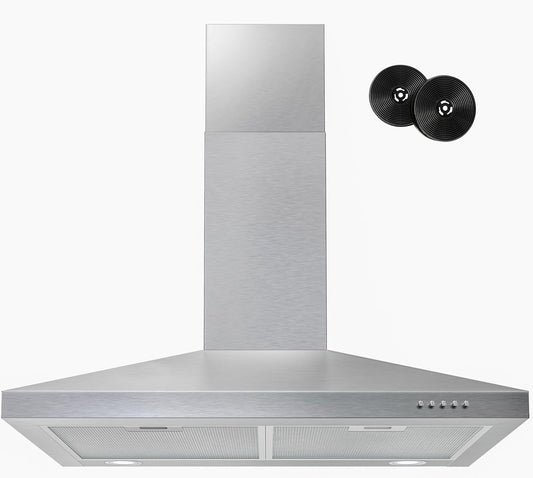 FIREGAS Range Hood 30 inch, Wall Mount Range Hood with LED Lights, 3-Speed Exhaust Fan, Ducted/Ductless Convertible, Aluminum Mesh Filters, Button Controls, Stainless Steel Kitchen Vent Hood