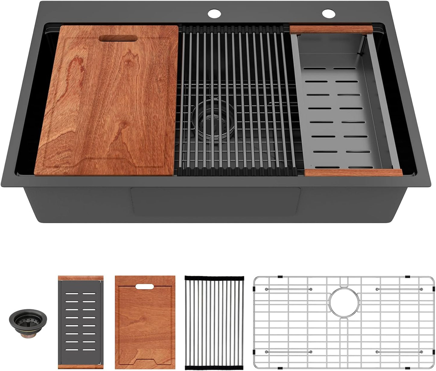 Lordear 33 Drop In Kitchen Sink Workstation 33x22 Kitchen Sinks Drop In Stainless Steel 16 Gauge Single Bowl Handmade Topmount Sink with Cutting Board