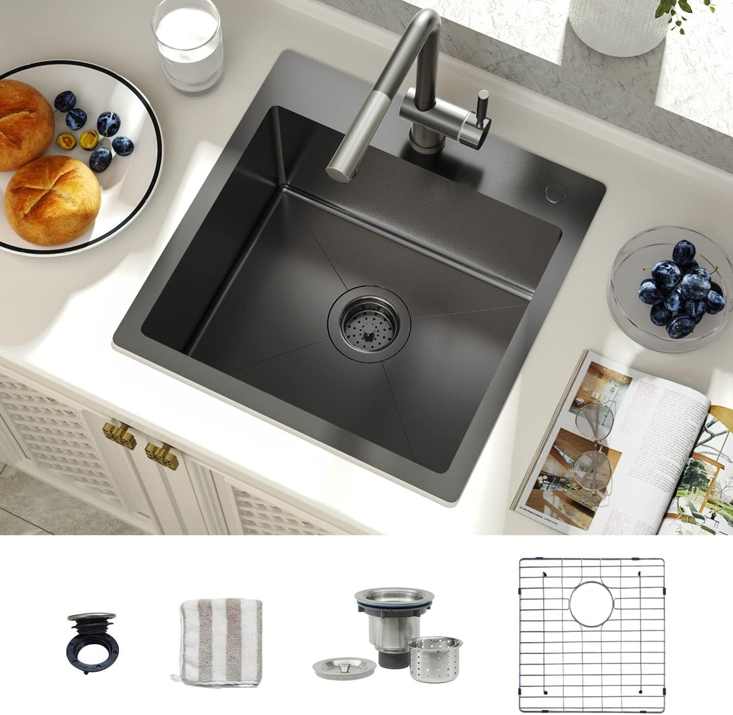 TORVA 15 x 17 Inch Undermount Kitchen Sink, Premium 304 Stainless Steel Bar Sink - 9 Inches Deep Basin Single Bowl Sink
