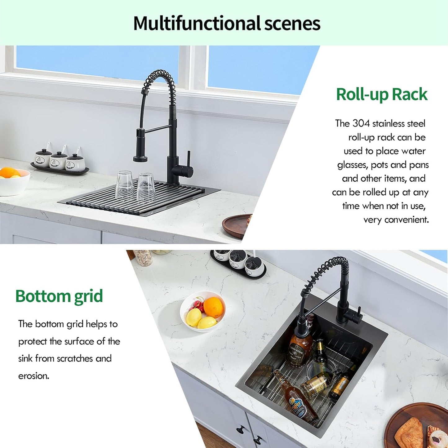 Drop In Kitchen Sink, 15 x 20 Inch Single Bowl Topmount Small Bar Sink 16 Gauge T-304 Stainless Steel Gunmetal Black Kitchen Sinks