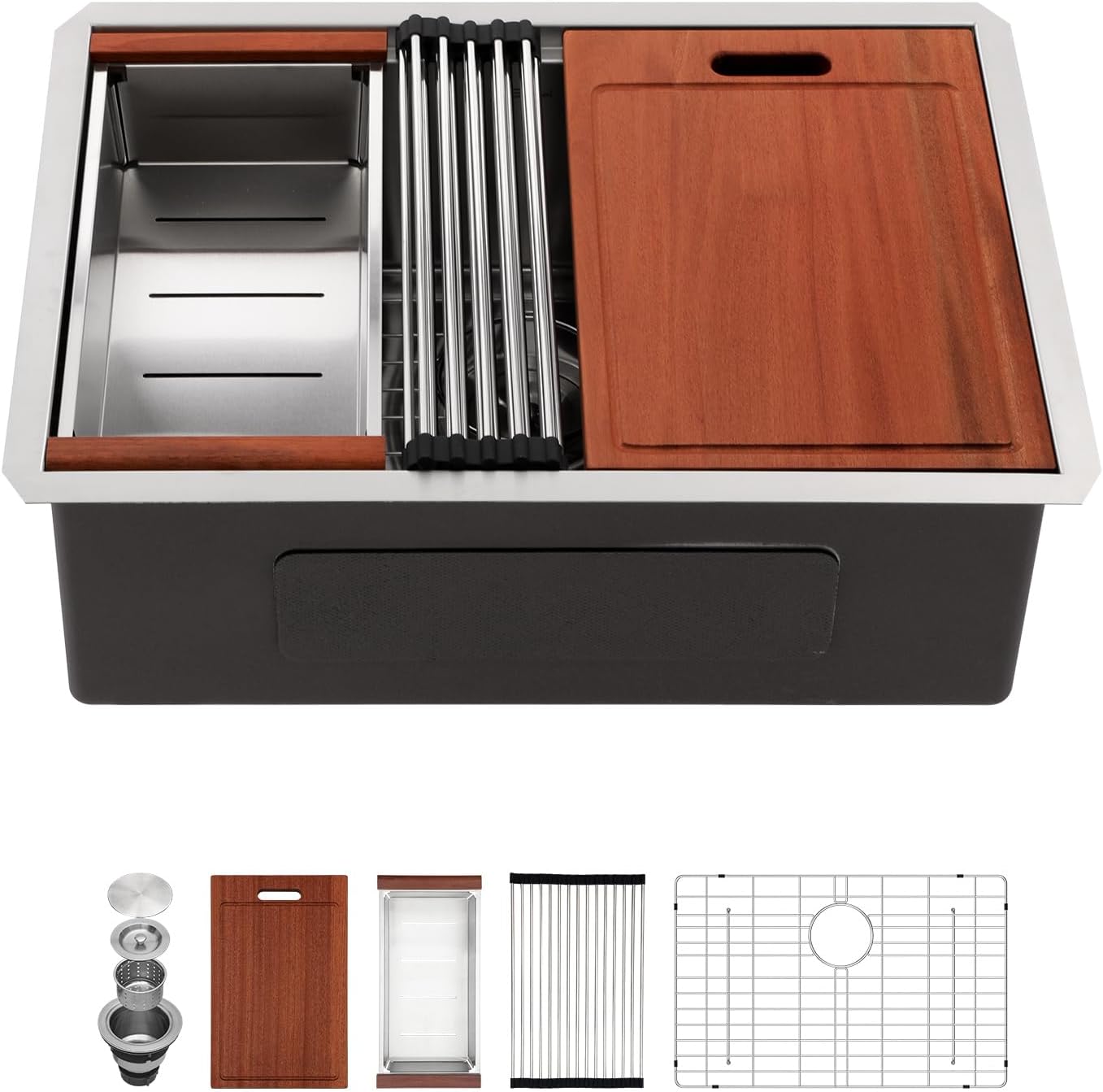 Sarlai 33 Undermount Sink Gold Stainless - 33" x19" Kitchen Sink Ledge Workstation Gold 16 Gauge Stainless Steel Deep Single Bowl Under Counter Rectangular Kitchen Sinks Basin