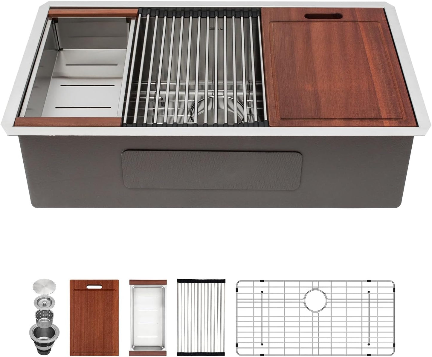 Sarlai 33 Undermount Sink Gold Stainless - 33" x19" Kitchen Sink Ledge Workstation Gold 16 Gauge Stainless Steel Deep Single Bowl Under Counter Rectangular Kitchen Sinks Basin