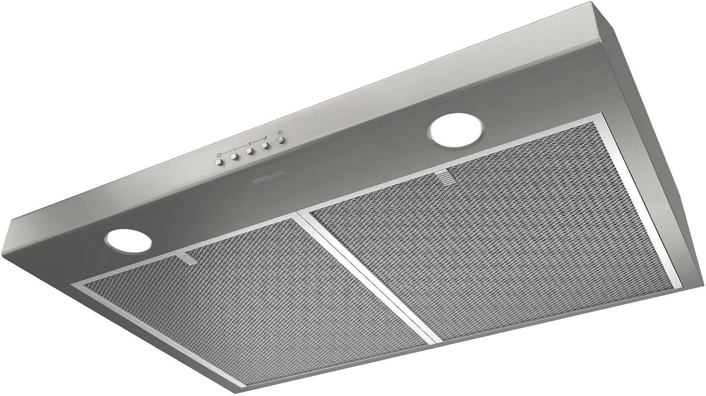 Broan-NuTone BCSQ130SS Three-Speed Glacier Under-Cabinet Range Hood with LED Lights ADA Capable, 1.5 Sones, 375 Max Blower CFM, 30-Inch, Stainless Steel