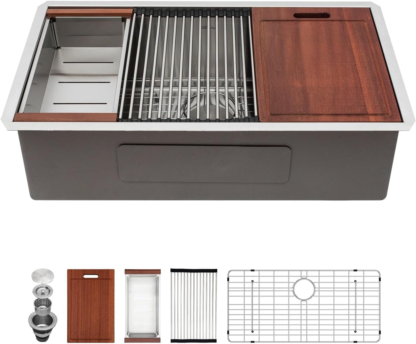 Sarlai 32 Inch Undermount Sink Stainless Steel Undermount Kitchen Sinks Workstation Single Bowl 16 Gauge Under Counter Kitchen Sink Basin 32x19x10 Inch
