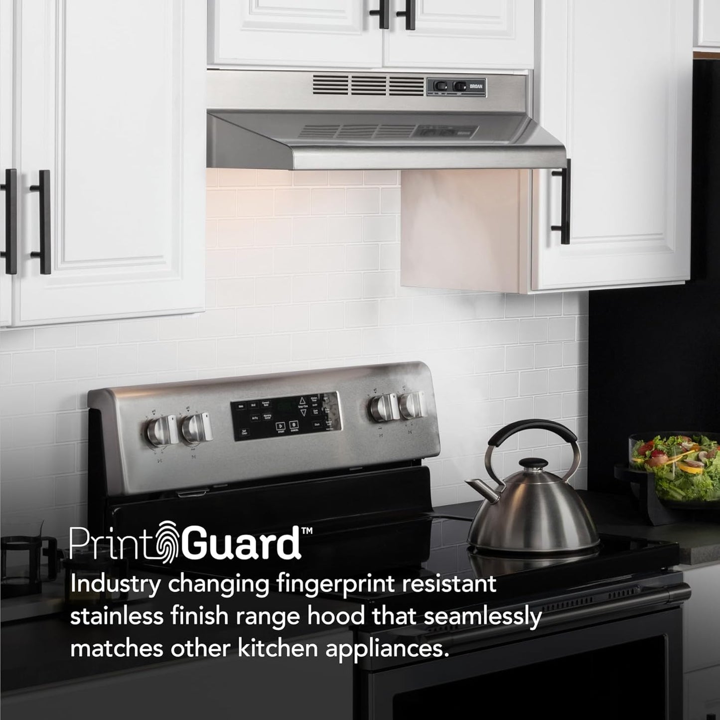 Broan-NuTone F4024SF Inch Fingerprint Resistant Convertible, 230 Max Blower CFM, 24", Stainless Finish with PrintGuard Under-Cabinet Range Hood