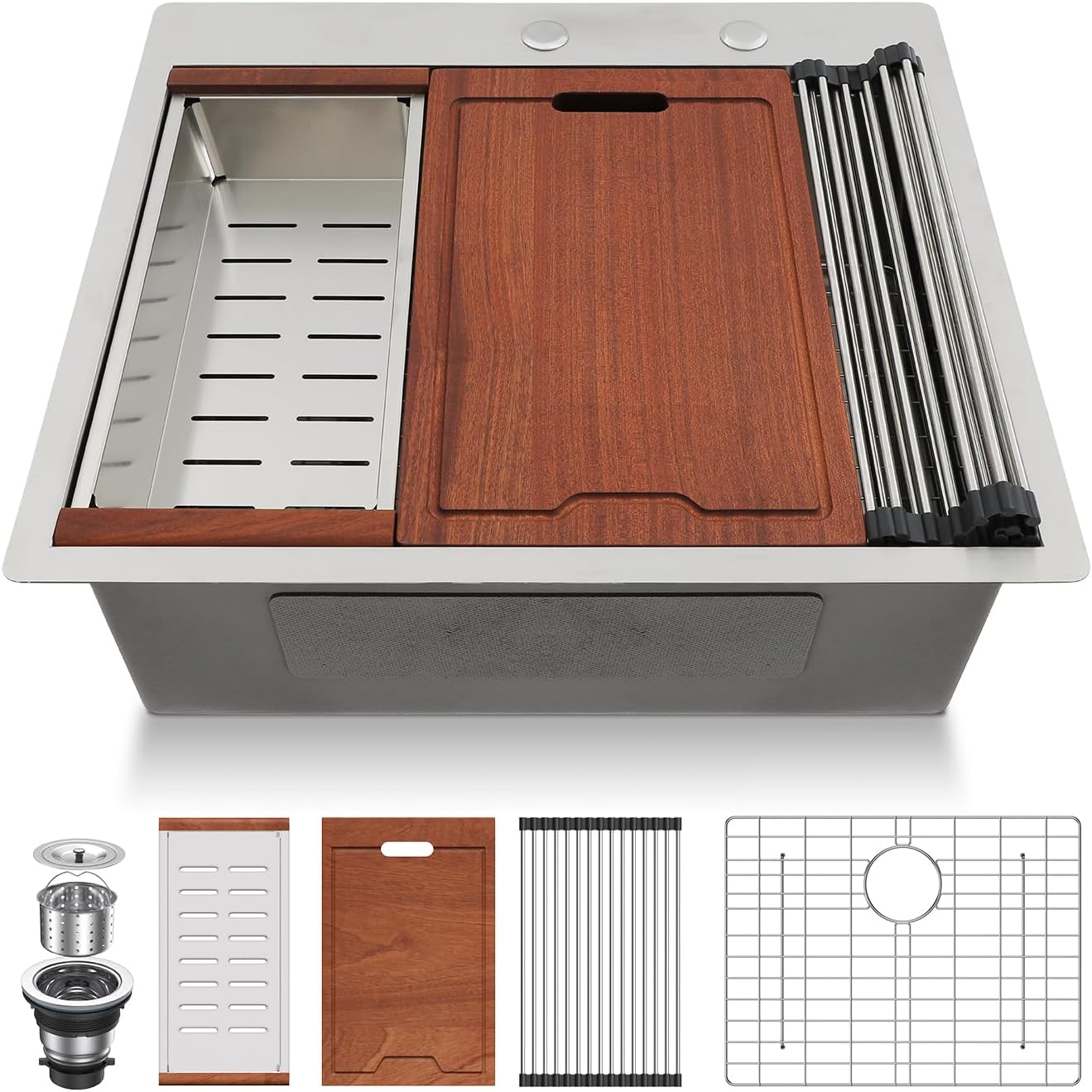 Lordear 33 Drop In Kitchen Sink Workstation 33x22 Kitchen Sinks Drop In Stainless Steel 16 Gauge Single Bowl Handmade Topmount Sink with Cutting Board