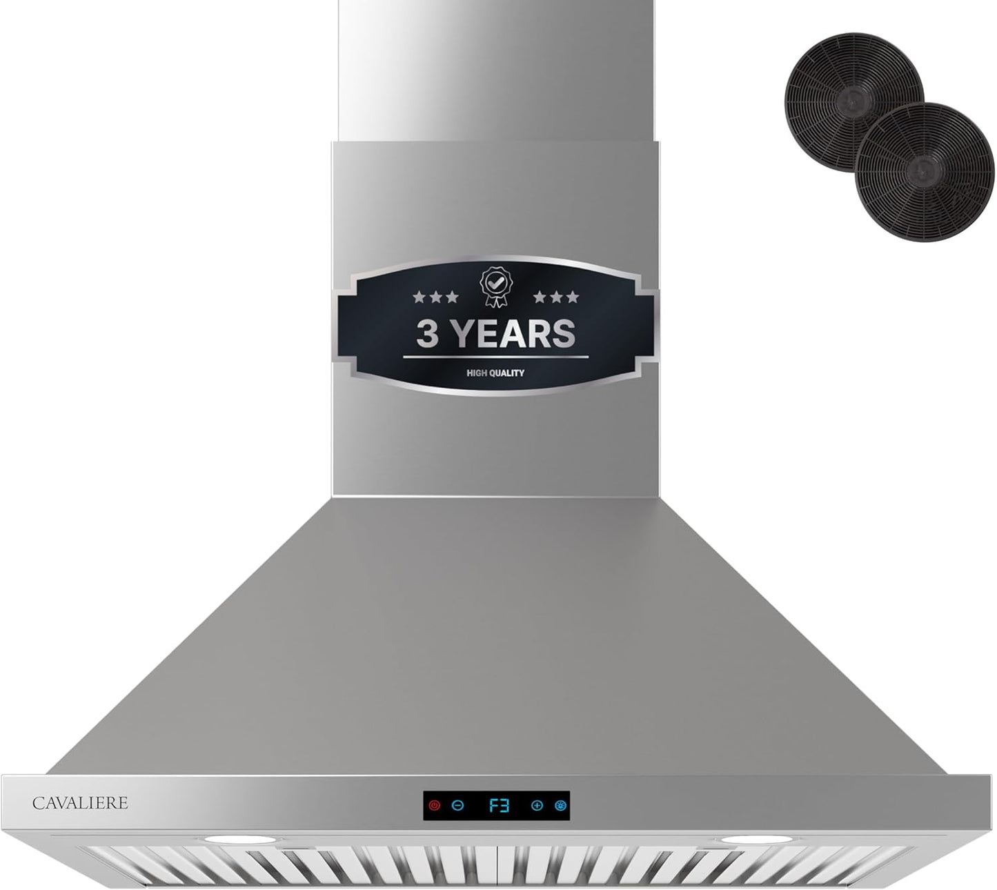CAVALIERE Wall Mount Range Hood 30 Inch, 3-Year Warranty, Value-Focused 400 CFM, Enhanced Stainless Steel Kitchen Exhaust Fan, LED Light, Baffle Filter, 3 Speed Fan, Button Control