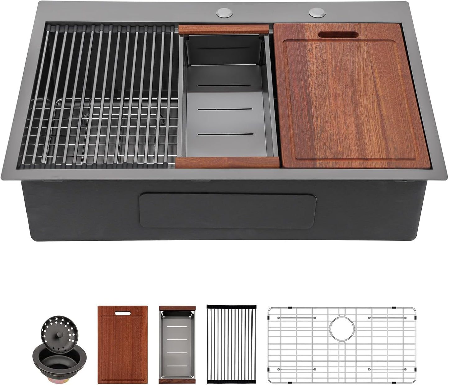 Sarlai 36 Inch Waterfall Kitchen Sink Workstation - 36x22 Waterfall Drop In Sink Stainless Steel 16 Gauge Sink Multifunction Single Bowl Smart Top Mount Kitchen Sinks with Faucet Combo