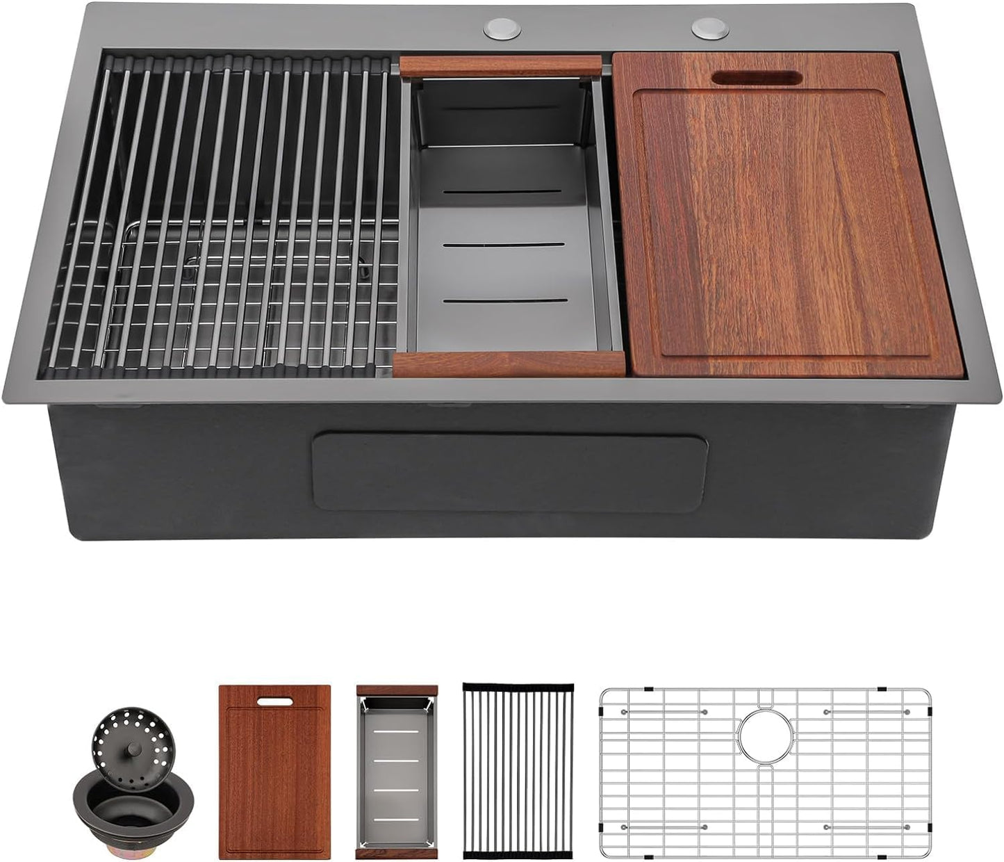 Sarlai 36 Inch Waterfall Kitchen Sink Workstation - 36x22 Waterfall Drop In Sink Stainless Steel 16 Gauge Sink Multifunction Single Bowl Smart Top Mount Kitchen Sinks with Faucet Combo
