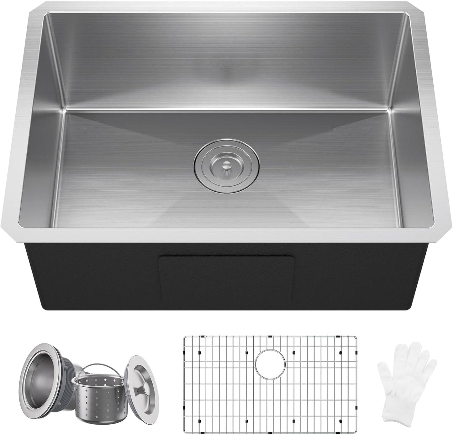 32x18 Undermount Kitchen Sink, WATERLACE Premium 16 Gauge 304 Stainless Steel Handmade Modern Kitchen Sink with Bottom Grid & Drain Assembly