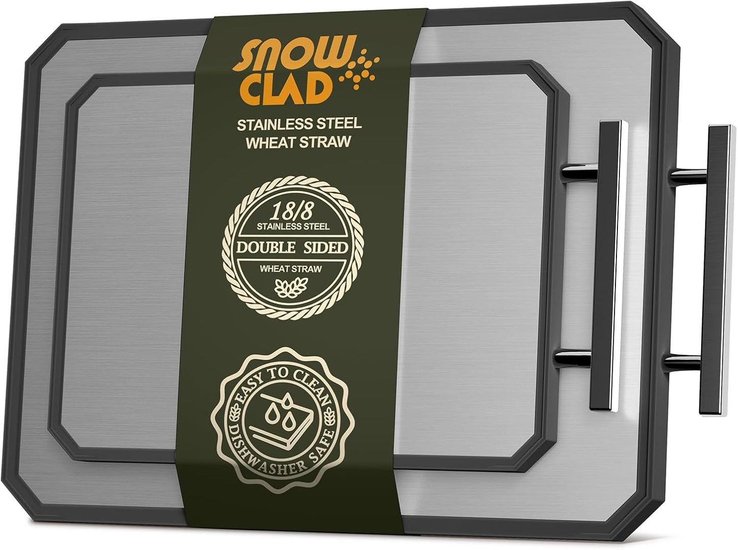 SNOWCLAD Stainless Steel Cutting Board,Double Sided Steel Cutting Boards for kitchen,Stainless Steel/Wheat straw pp Large Board for meat,non toxic Chopping,16 * 11 Inch,Dishwasher Safe