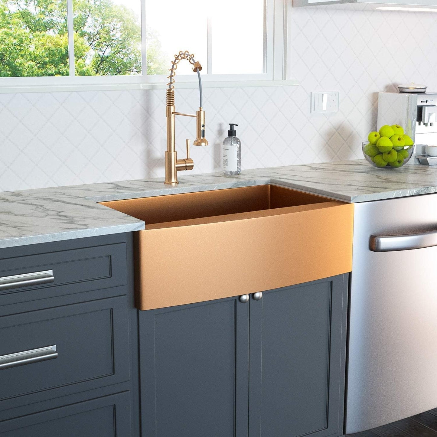 Lordear 33 inch Apron Front Farmhouse Kitchen Sink Copper Tone Bronze 16 Gauge Stainless Steel Deep Single Bowl Kitchen Farm Sink Basin