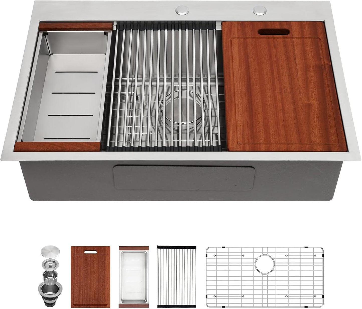 Sarlai 36 Inch Waterfall Kitchen Sink Workstation - 36x22 Waterfall Drop In Sink Stainless Steel 16 Gauge Sink Multifunction Single Bowl Smart Top Mount Kitchen Sinks with Faucet Combo
