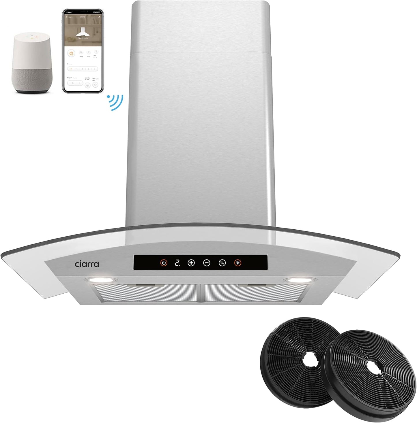 CIARRA Black Range Hood 30 inch with Carbon Filters 450 CFM Stove Vent Hood for Kitchen Auto Shut Off Function CAB75502-003