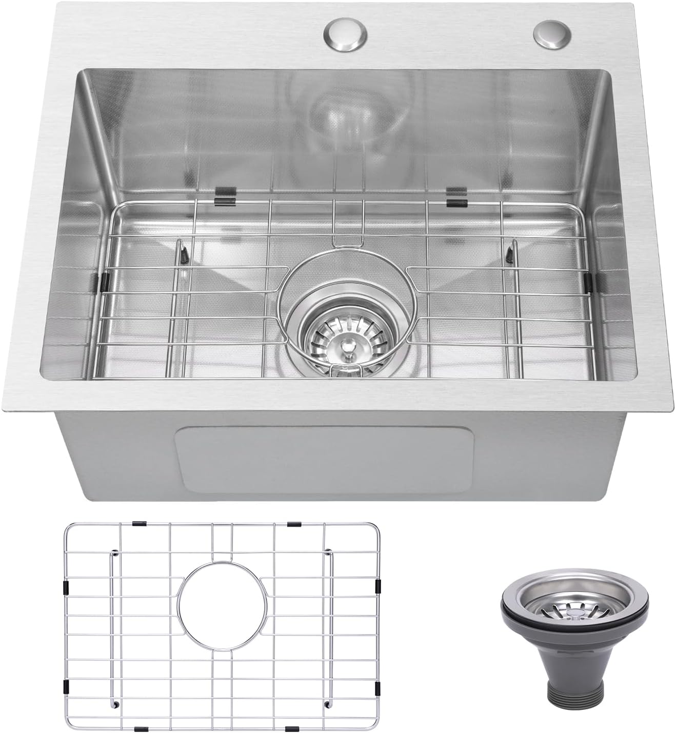 Drop In Kitchen Sink 28x18", 9" Basin Depth, 18 Gauge Stainless Steel Sink, 3D Embossed Surface Finish Top Mount with Accessories