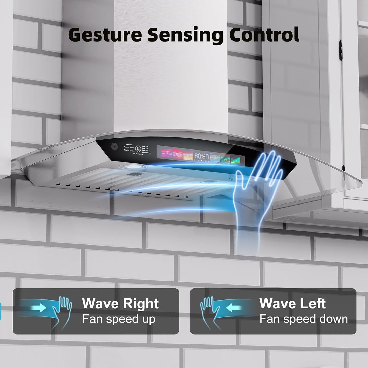 36 inch Wall Mount Range Hood Tempered Glass 900 CFM, Voice/Gesture/Touch Control, Stainless Steel Kitchen Hood Vent with 4 Speed Exhaust Fan, Adjustable Lights, Memory Mode