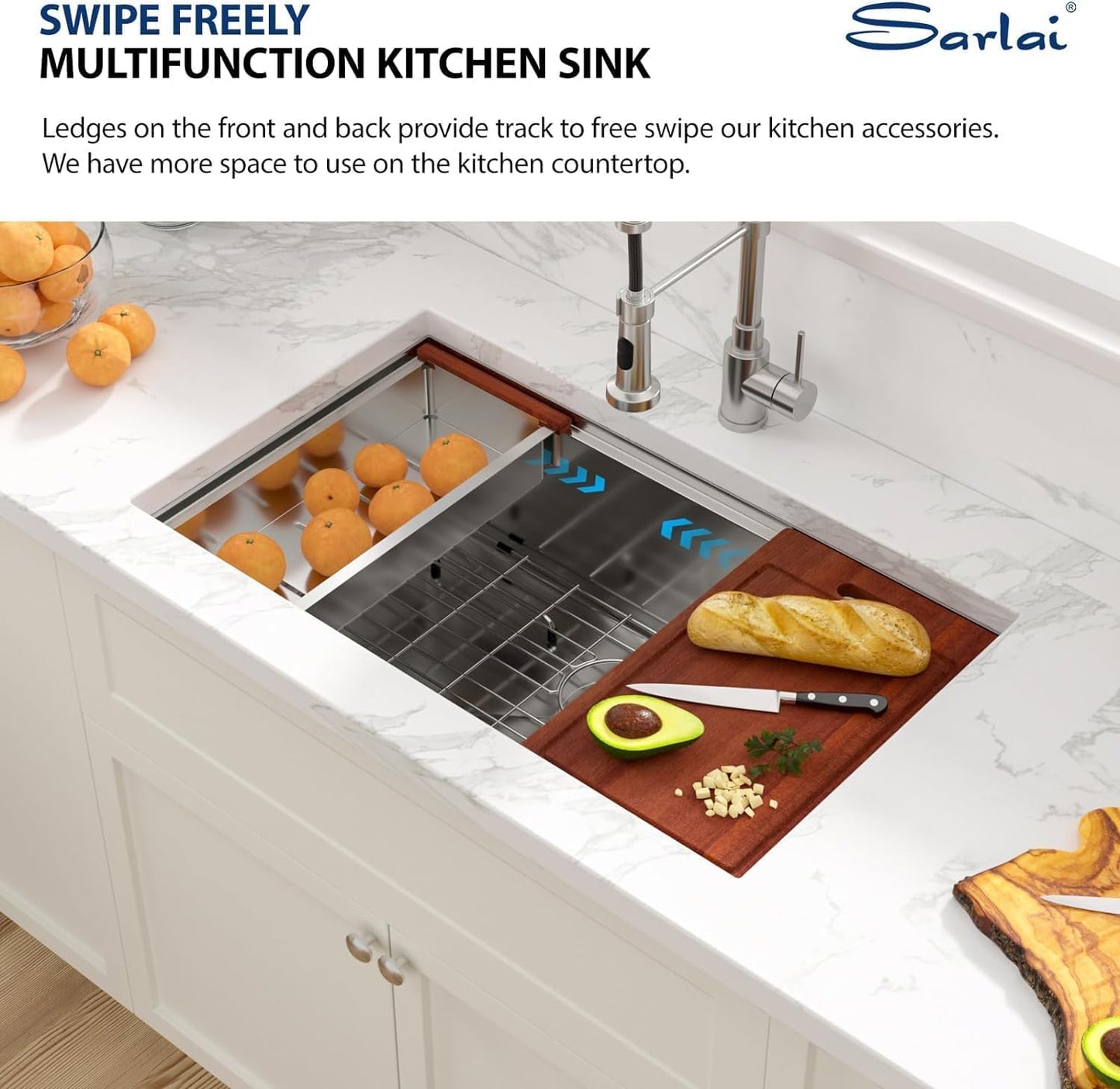 Sarlai 32 Inch Undermount Sink Stainless Steel Undermount Kitchen Sinks Workstation Single Bowl 16 Gauge Under Counter Kitchen Sink Basin 32x19x10 Inch