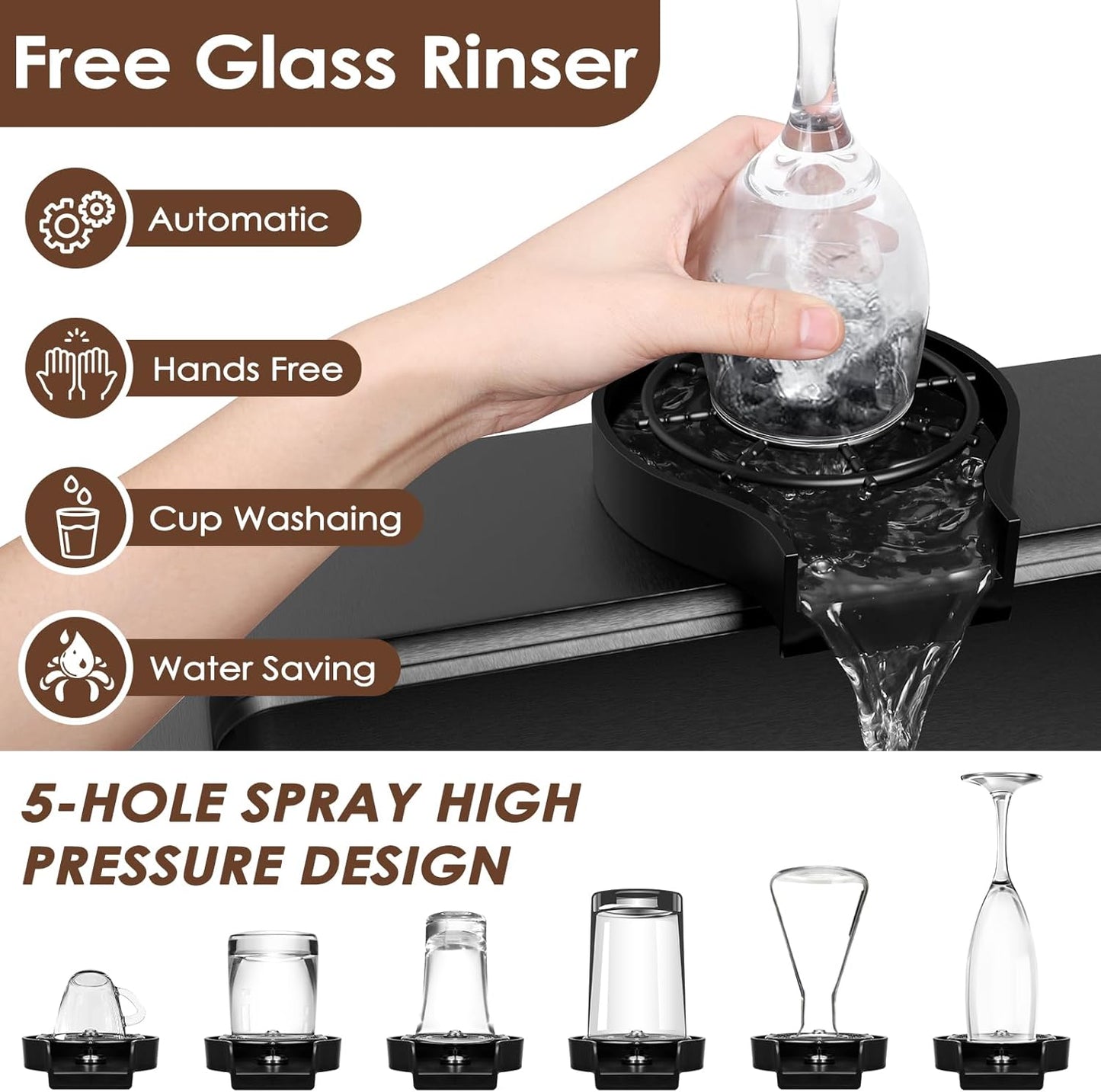 33x22 Inch Kitchen Sink Black Drop In Stainless Steel Kitchen Sinks 16 Gauge Single Bowl Workstation Luxury Top Mount Sink with 6 Accessories Include Glass Rinser (Black)