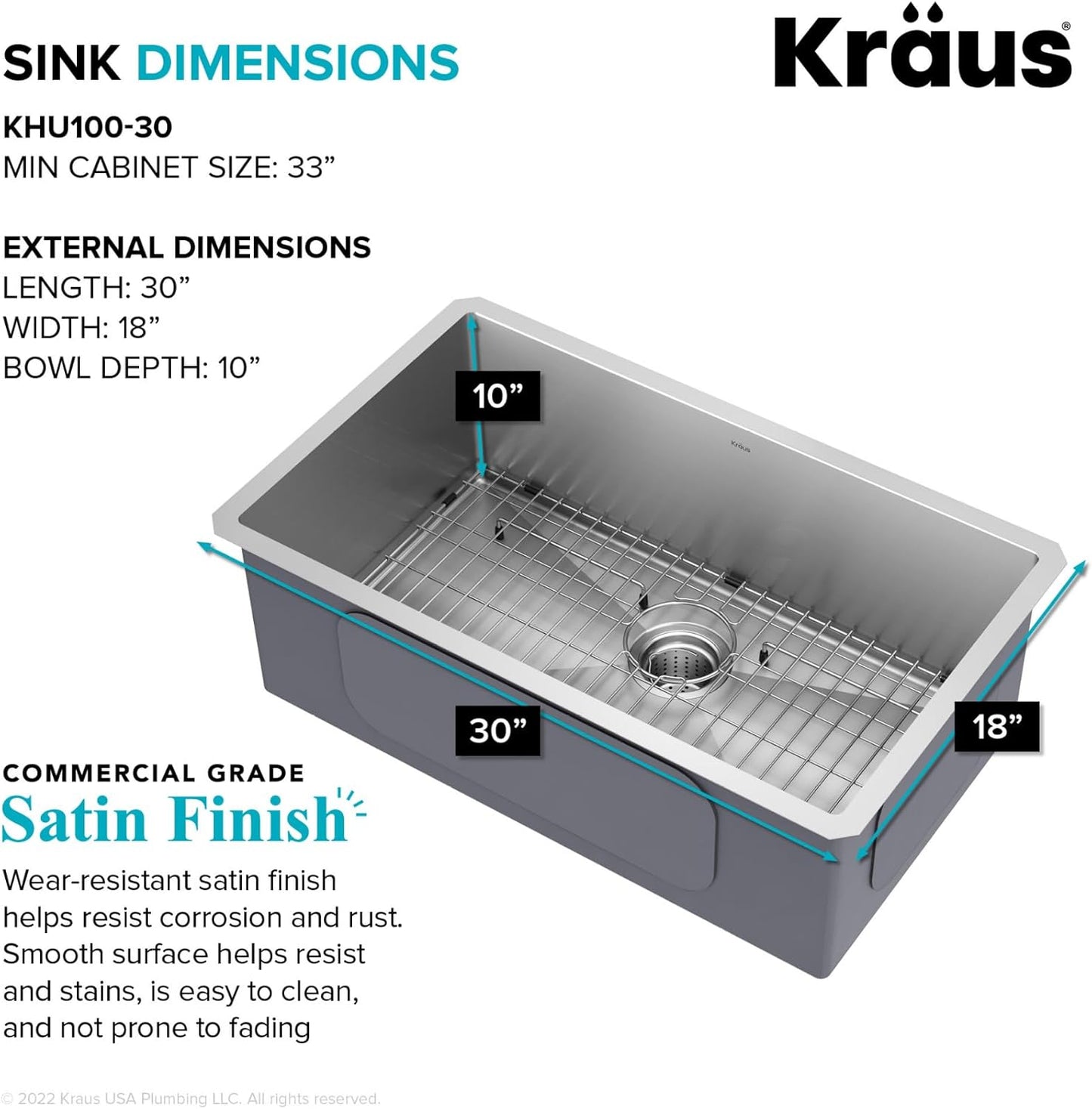 KRAUS Standart Pro 30 -inch Undermount Single Bowl 16 Gauge Stainless Steel Kitchen Sink, KHU100-30