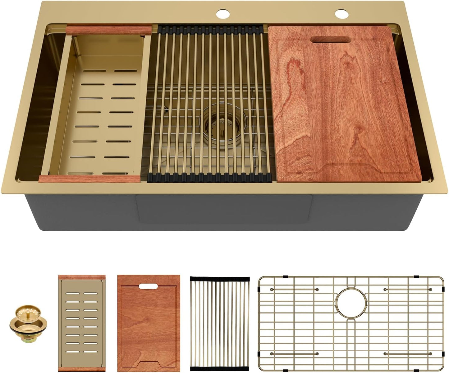 Lordear 33 Drop In Kitchen Sink Workstation 33x22 Kitchen Sinks Drop In Stainless Steel 16 Gauge Single Bowl Handmade Topmount Sink with Cutting Board