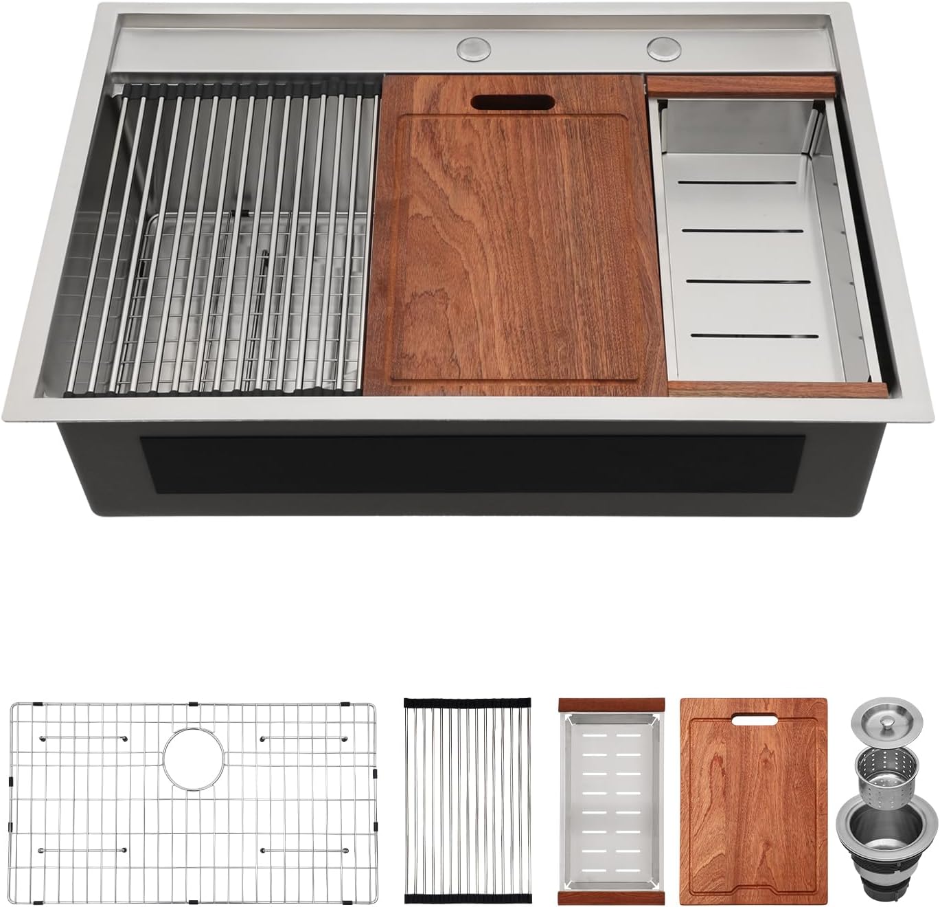 Lordear 33 Drop In Kitchen Sink Workstation 33x22 Kitchen Sinks Drop In Stainless Steel 16 Gauge Single Bowl Handmade Topmount Sink with Cutting Board