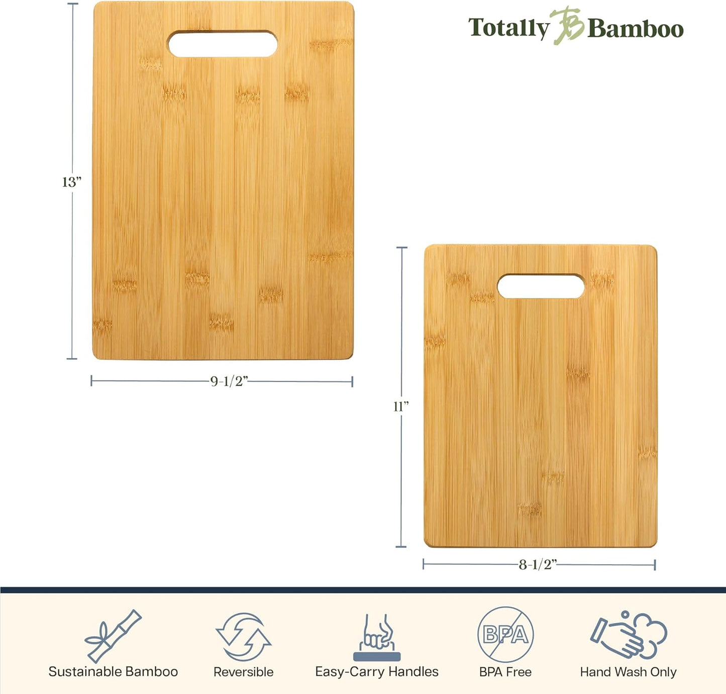 Totally Bamboo 2-Piece Cutting Board Set; 2 Assorted Sizes of Bamboo Wood Cutting Boards for Kitchen