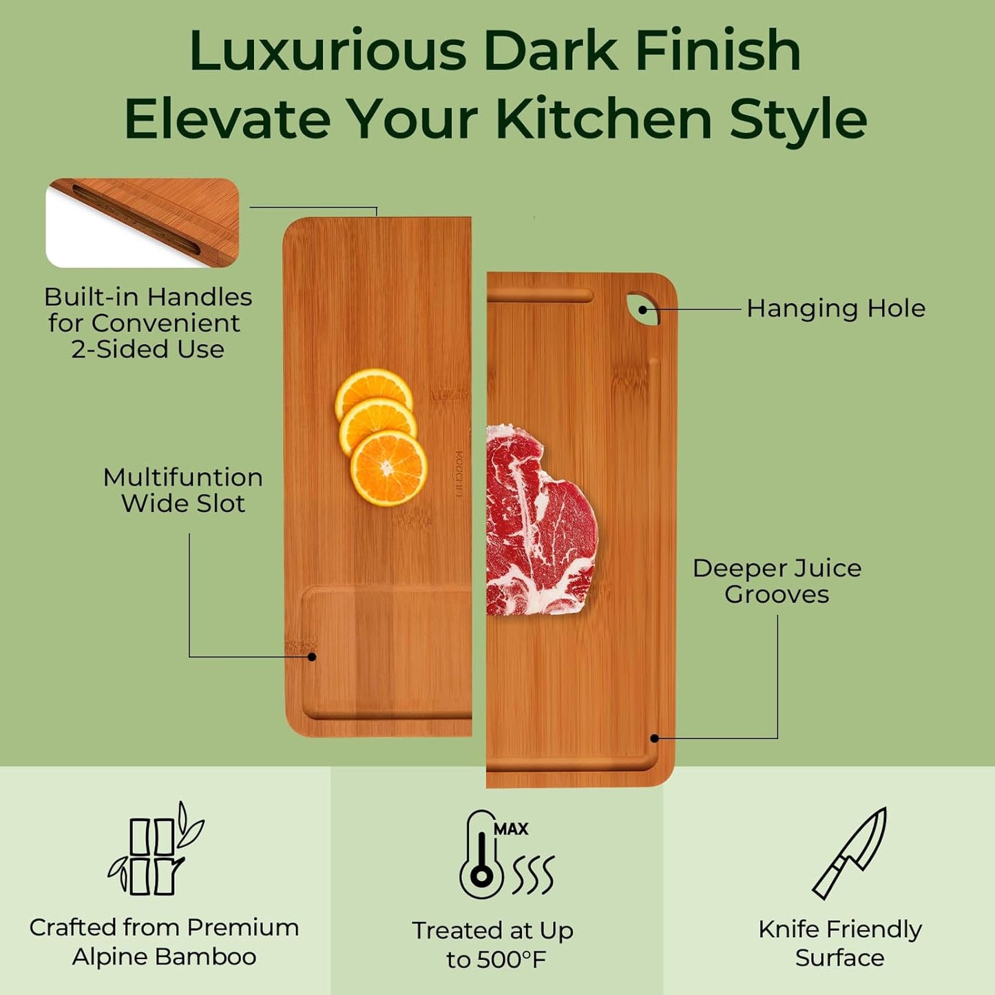 Bamboo Cutting Board, Durable Wood Cutting Boards for Kitchen with Deep Juice Grooves & Built-in Handles, Ideal Charcuterie & Chopping for Meat, Vegetables and Fruits Ideal Kitchen Gifts