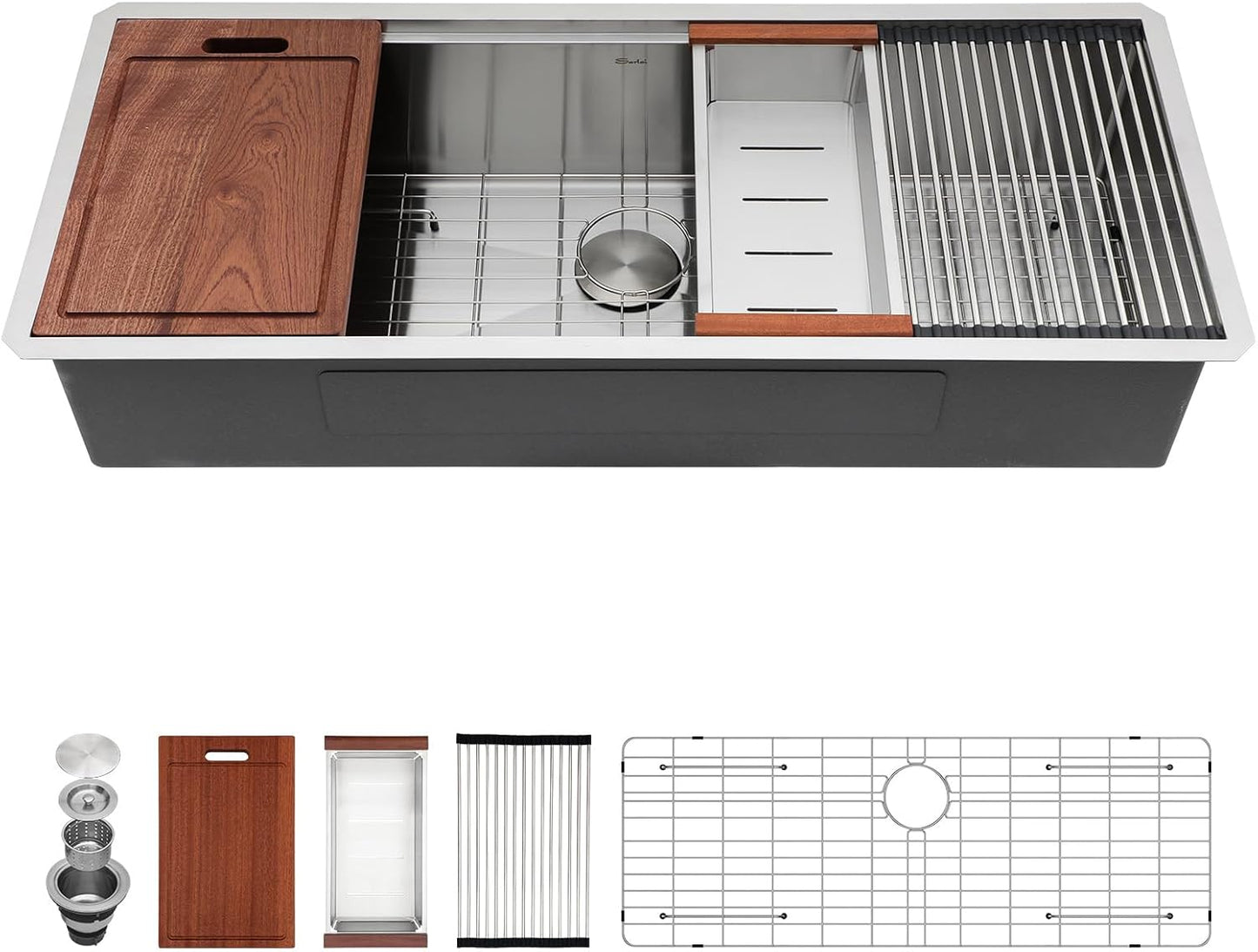Sarlai 33 Undermount Sink Gold Stainless - 33" x19" Kitchen Sink Ledge Workstation Gold 16 Gauge Stainless Steel Deep Single Bowl Under Counter Rectangular Kitchen Sinks Basin