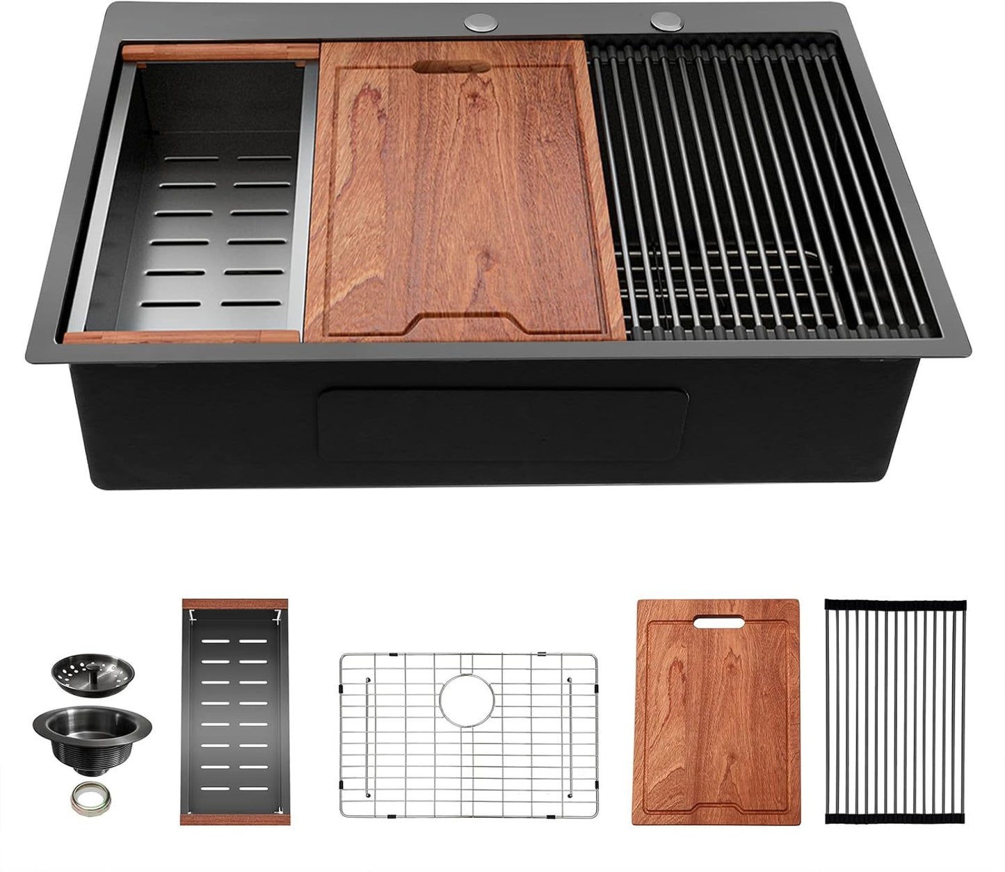 Lordear 33 Drop In Kitchen Sink Workstation 33x22 Kitchen Sinks Drop In Stainless Steel 16 Gauge Single Bowl Handmade Topmount Sink with Cutting Board