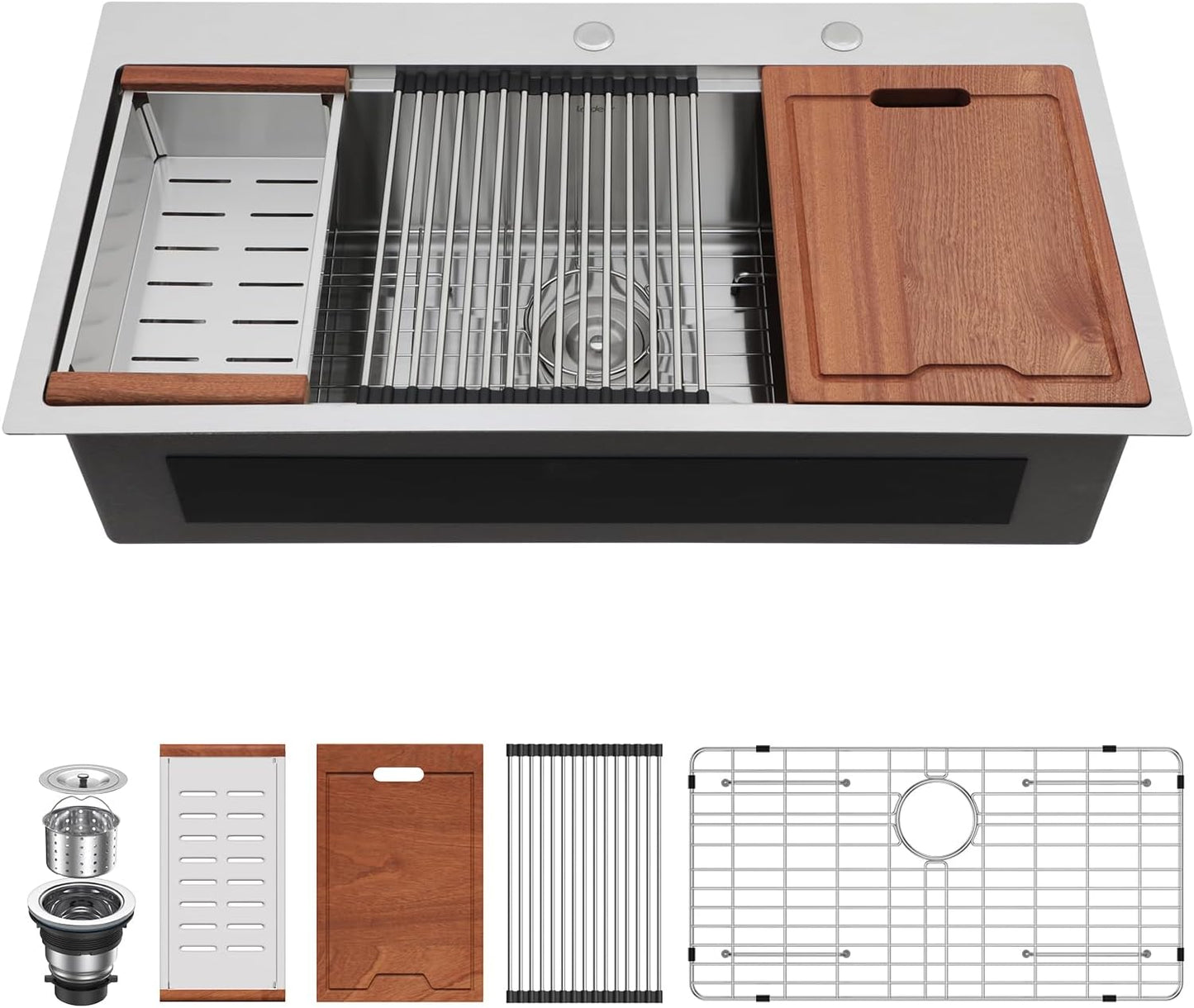 Lordear 33 Drop In Kitchen Sink Workstation 33x22 Kitchen Sinks Drop In Stainless Steel 16 Gauge Single Bowl Handmade Topmount Sink with Cutting Board