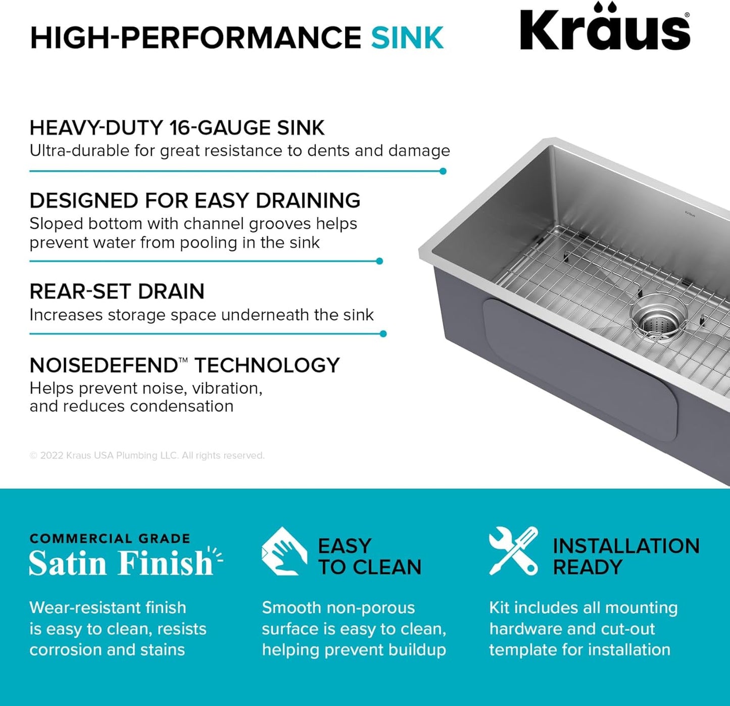 KRAUS Standart Pro 30 -inch Undermount Single Bowl 16 Gauge Stainless Steel Kitchen Sink, KHU100-30
