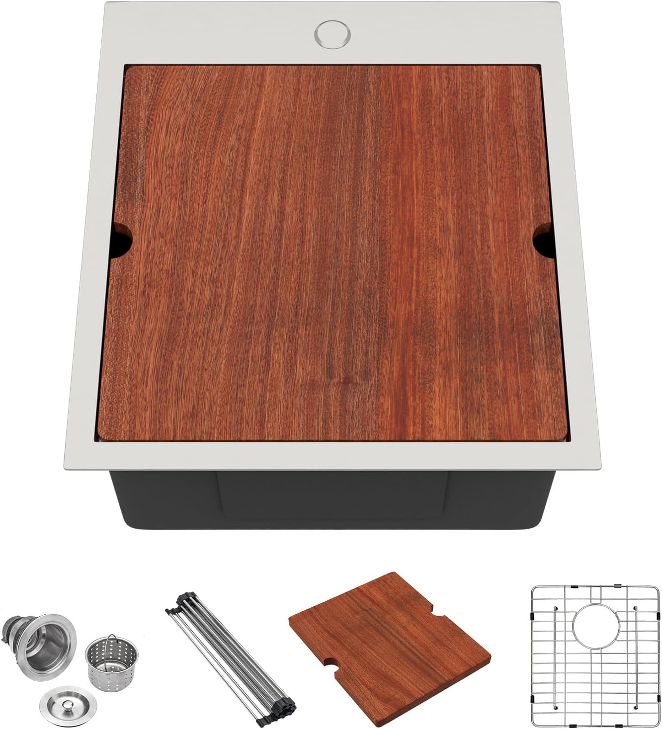 Lordear 33 Drop In Kitchen Sink Workstation 33x22 Kitchen Sinks Drop In Stainless Steel 16 Gauge Single Bowl Handmade Topmount Sink with Cutting Board