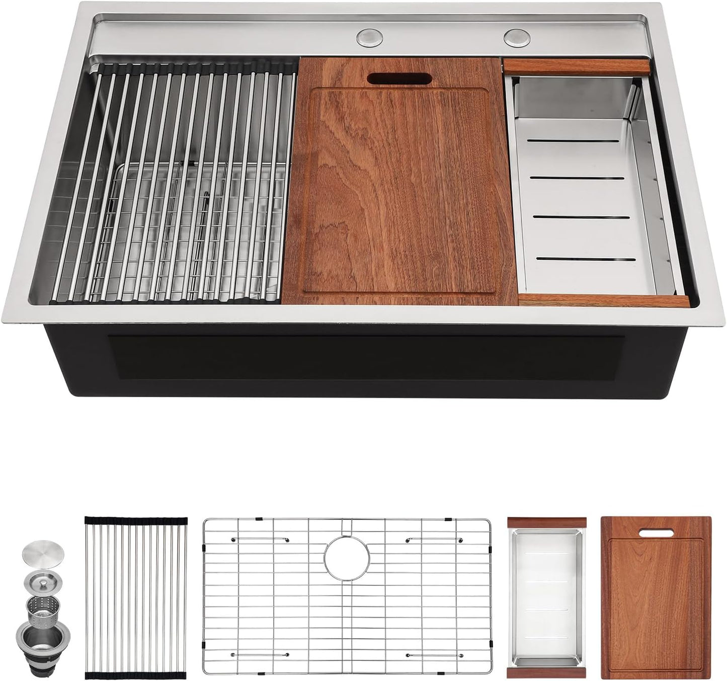 Sarlai 36 Inch Waterfall Kitchen Sink Workstation - 36x22 Waterfall Drop In Sink Stainless Steel 16 Gauge Sink Multifunction Single Bowl Smart Top Mount Kitchen Sinks with Faucet Combo