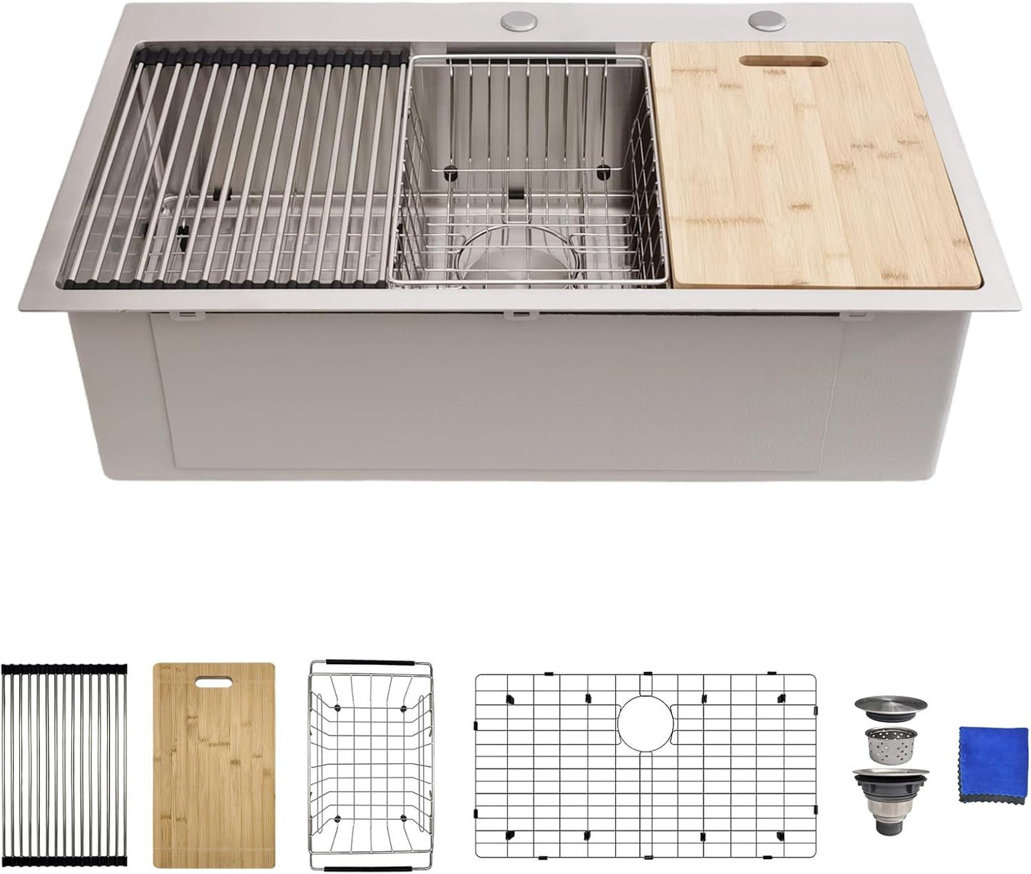 15 Inch Bar Sink Drop In - Delironexu 18 Gauge Stainless Steel Small Kitchen Sink, 15"x15" Single Bowl Square Wet Bar with Brushed Finish for Outdoor, RV, and Prep Use