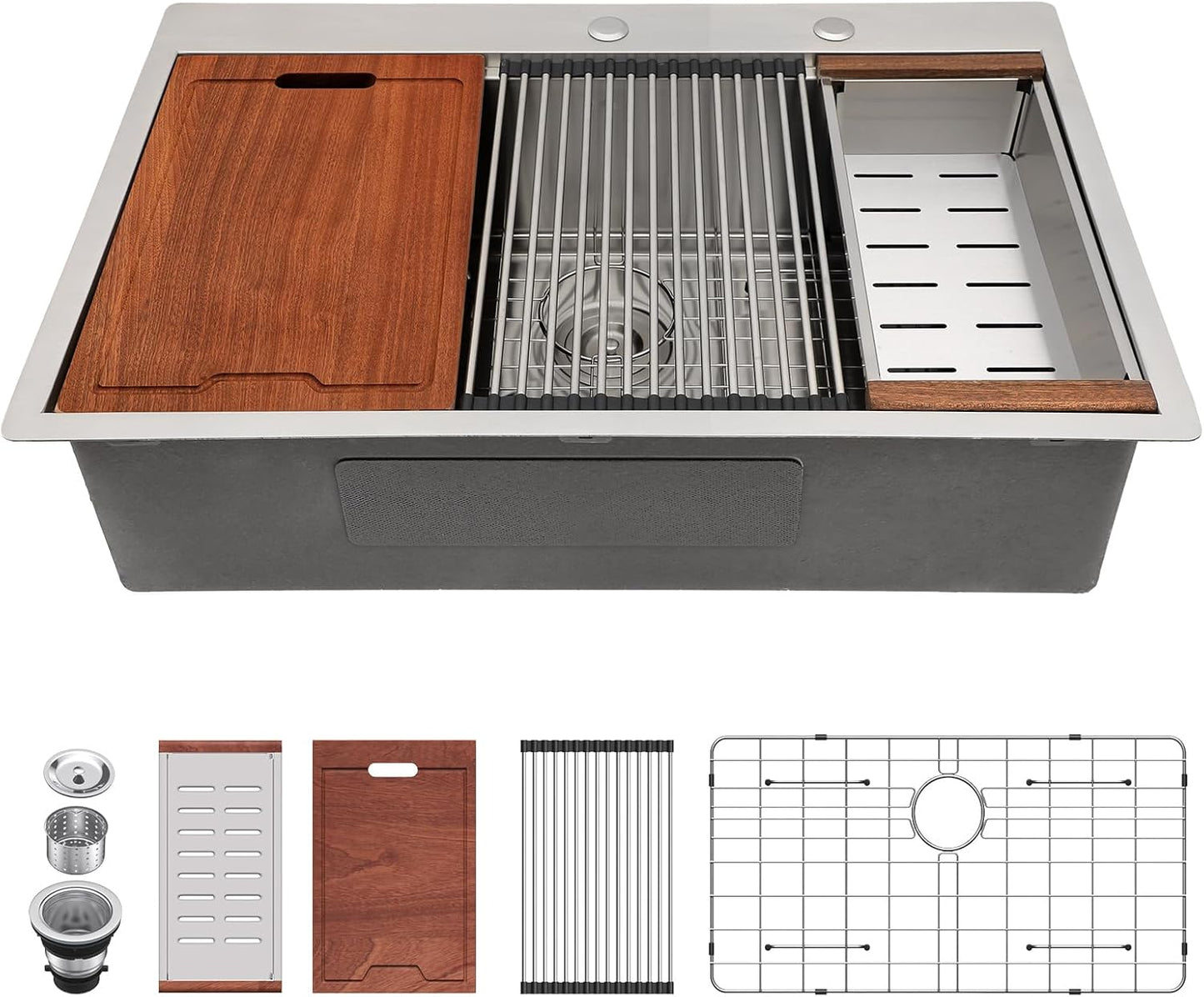 Lordear 33 Drop In Kitchen Sink Workstation 33x22 Kitchen Sinks Drop In Stainless Steel 16 Gauge Single Bowl Handmade Topmount Sink with Cutting Board