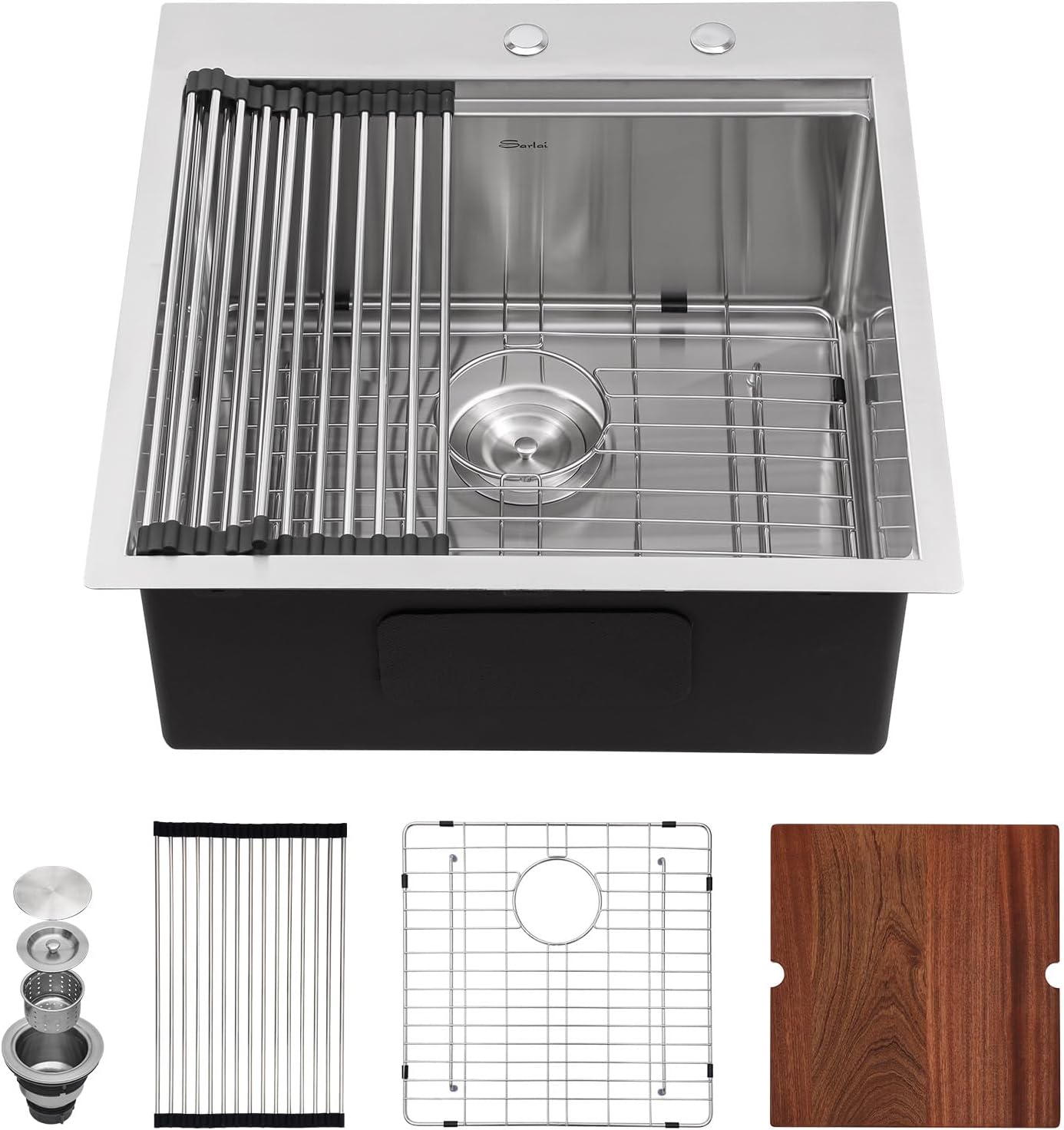 Sarlai 36 Inch Waterfall Kitchen Sink Workstation - 36x22 Waterfall Drop In Sink Stainless Steel 16 Gauge Sink Multifunction Single Bowl Smart Top Mount Kitchen Sinks with Faucet Combo