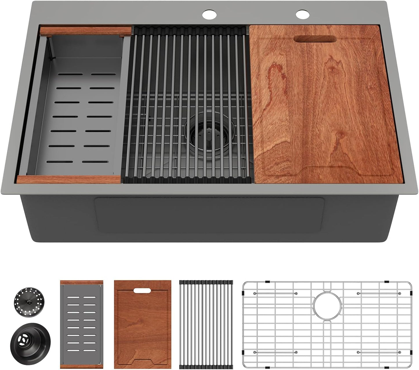 Lordear 33 Drop In Kitchen Sink Workstation 33x22 Kitchen Sinks Drop In Stainless Steel 16 Gauge Single Bowl Handmade Topmount Sink with Cutting Board