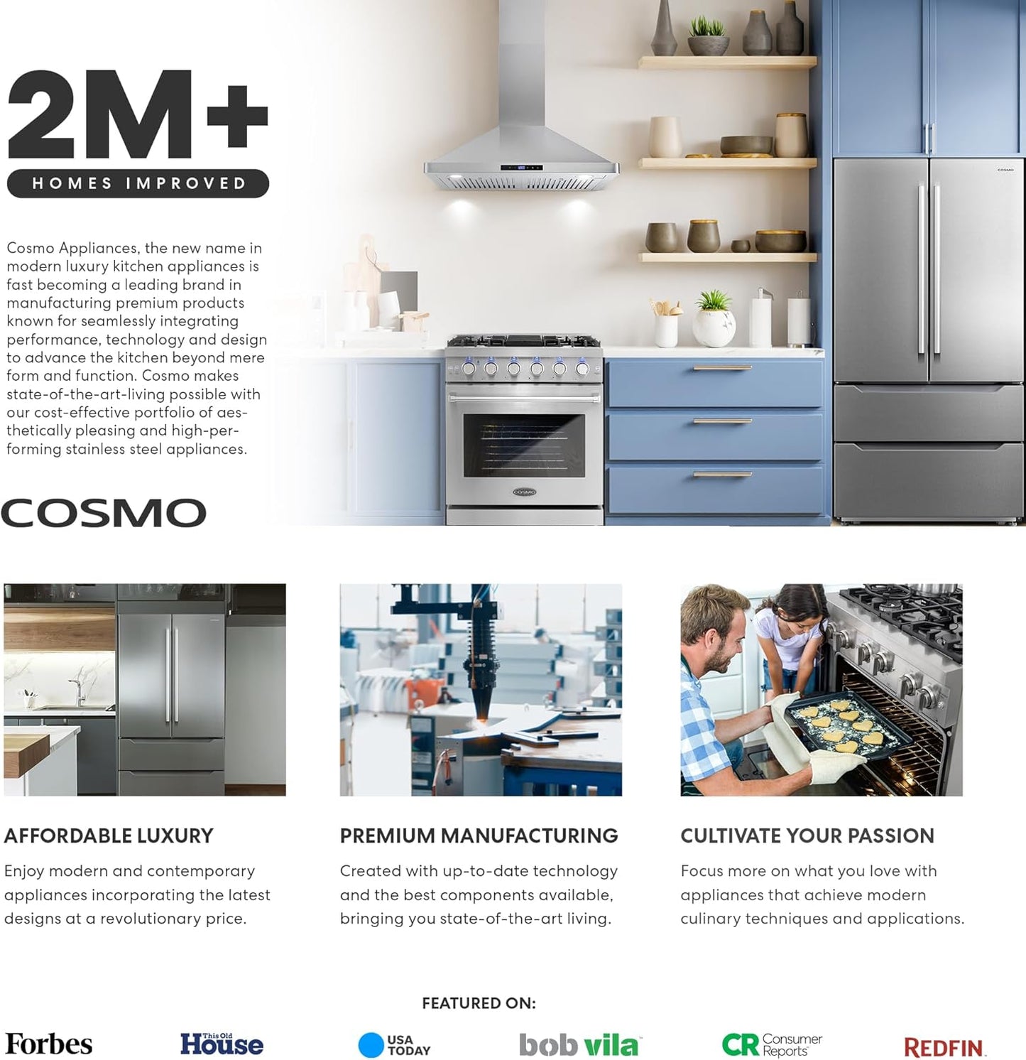 COSMO COS-5MU36 36 in. Delta Collection Ducted Under Cabinet Range Hood, Button Controls, Reusable Filters, LED Lights, Stainless Steel