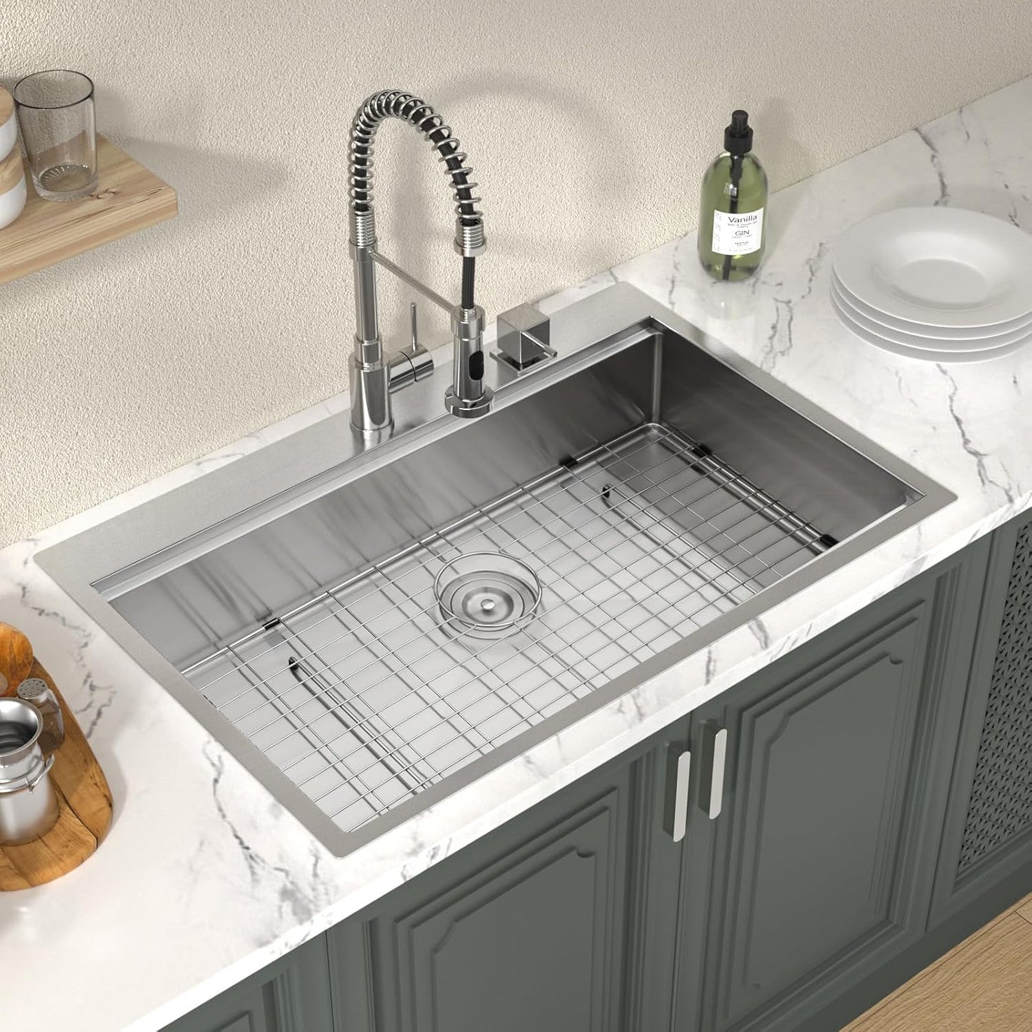 Lordear 33 Drop In Kitchen Sink Workstation 33x22 Kitchen Sinks Drop In Stainless Steel 16 Gauge Single Bowl Handmade Topmount Sink with Cutting Board