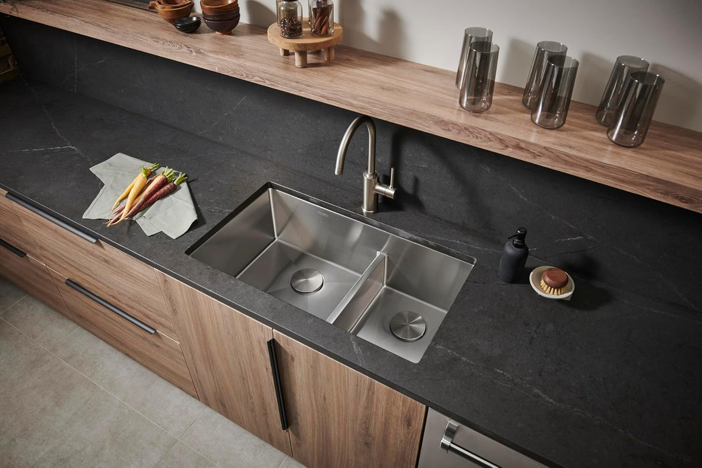 Ruvati 36-inch Low-Divide Undermount kitchen Sink - 60/40 Double Bowl kitchen Sink - 16 Gauge Stainless Steel Kitchen Sink with Brushed Finish, Easy-to-Clean, Undermount Sink - RVH7417