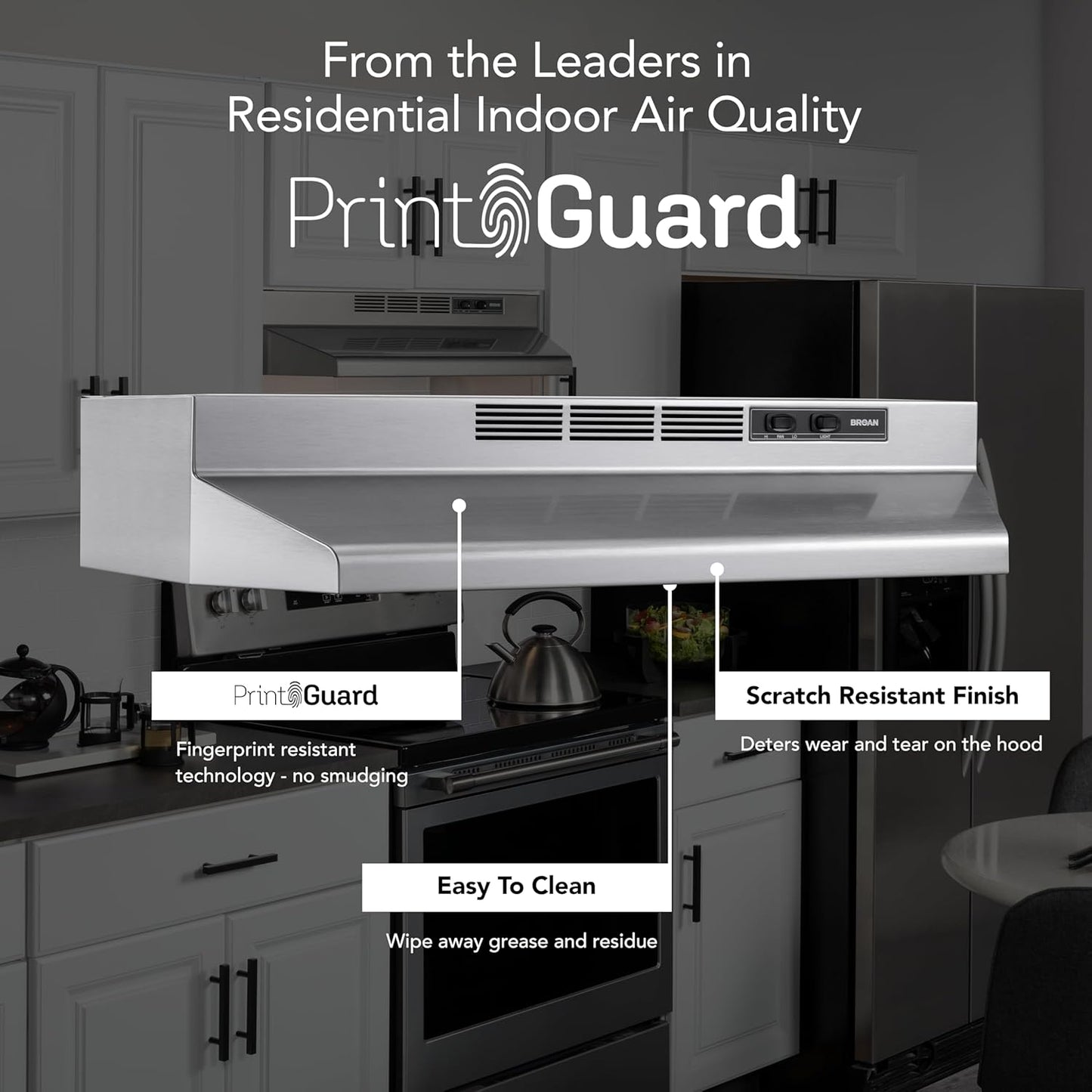 Broan-NuTone 4130SF Fingerprint Resistant Ductless Under-Cabinet Range Hood, 30-Inch, Stainless Finish with Print Guard