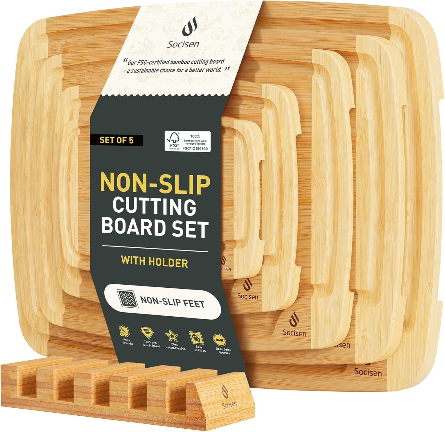 3 Packs Bamboo Cutting Board Set with Non Slip Feet Holder and Over Sink Nice Solid Thick Wood Juice Groove Chopping Board Extra Large Big Small Best Hardwood Kitchen Organic Vegetable Meat BBQ Kit